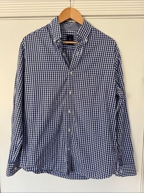 Tailorbyrd Navy and White Gingham Button-Down Shirt